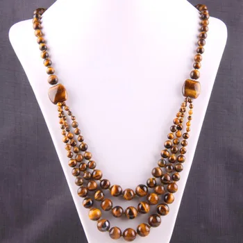 

Free Shipping New without tags Fashion Jewelry Natural Round Beads Gold Tiger's Eye Necklace 32" 1Pcs RE074