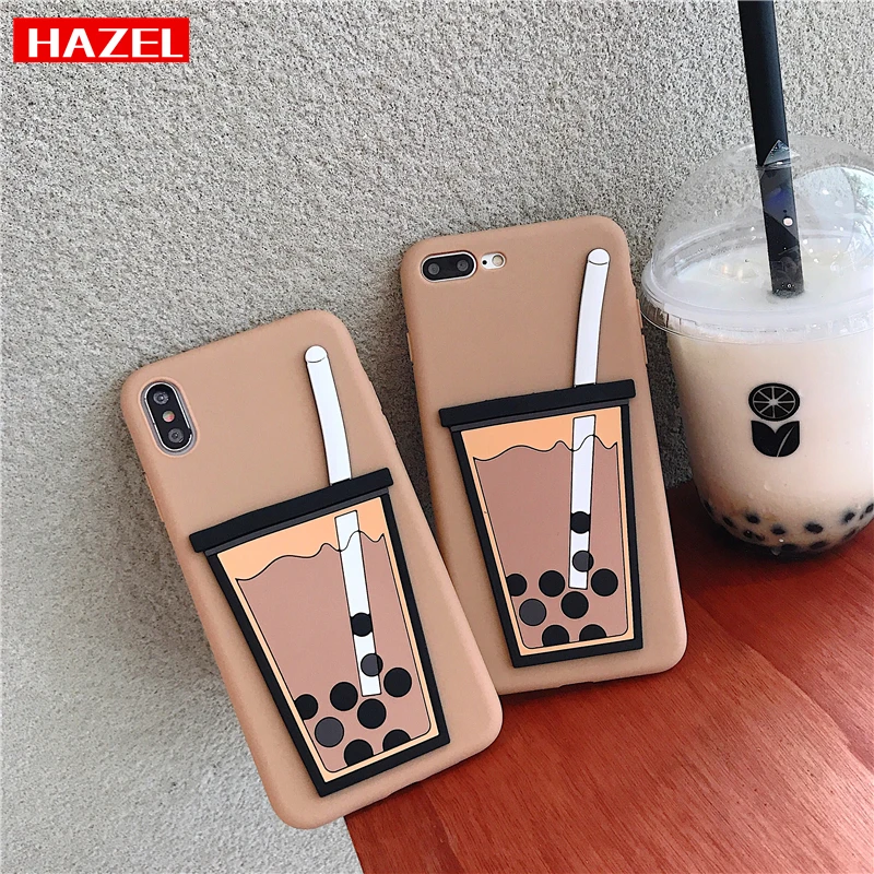 

HAZEL TPU material cover case for iphone 6 6S 7 8 plus X 10 XS XR Max Milk tea cup beautiful stereoscopic soft shell phone cases