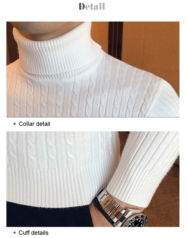 Осень зима теплый свитер с высоким горлом мужской свитер с высоким воротом облегающий белый черный пуловер мужская вязаная одежда