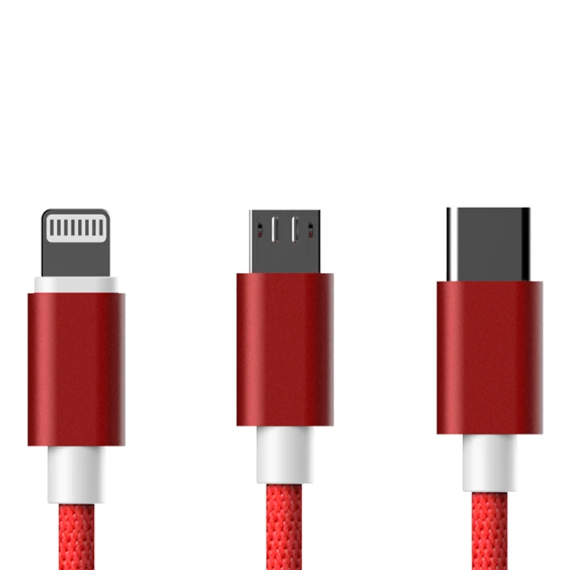 Мульти usb кабель 3 в 1 кабель для зарядного устройства нейлоновый Плетеный 1 м Alluminum разъем usb зарядный кабель для iPhone X max 6 S 7 8 для iPad - Цвет: Red