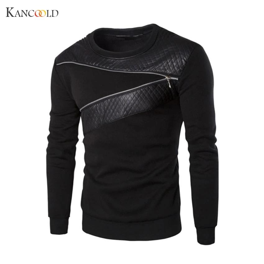 

Fashion 2017 Spring Sweatshirt for Men Slim Men Warm Splicing Leather Plus Size Sweatshirt Men Outwear Pullover Masculino De7GBY