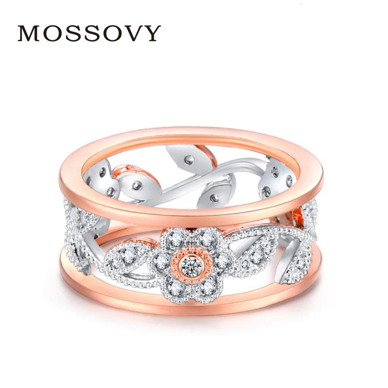 

Mossovy Engagement Ring Rose Gold Ring Flower Zircon Fashion Jewelry Wedding Rings for Women Wave Ring Bague Femme Anillos Mujer