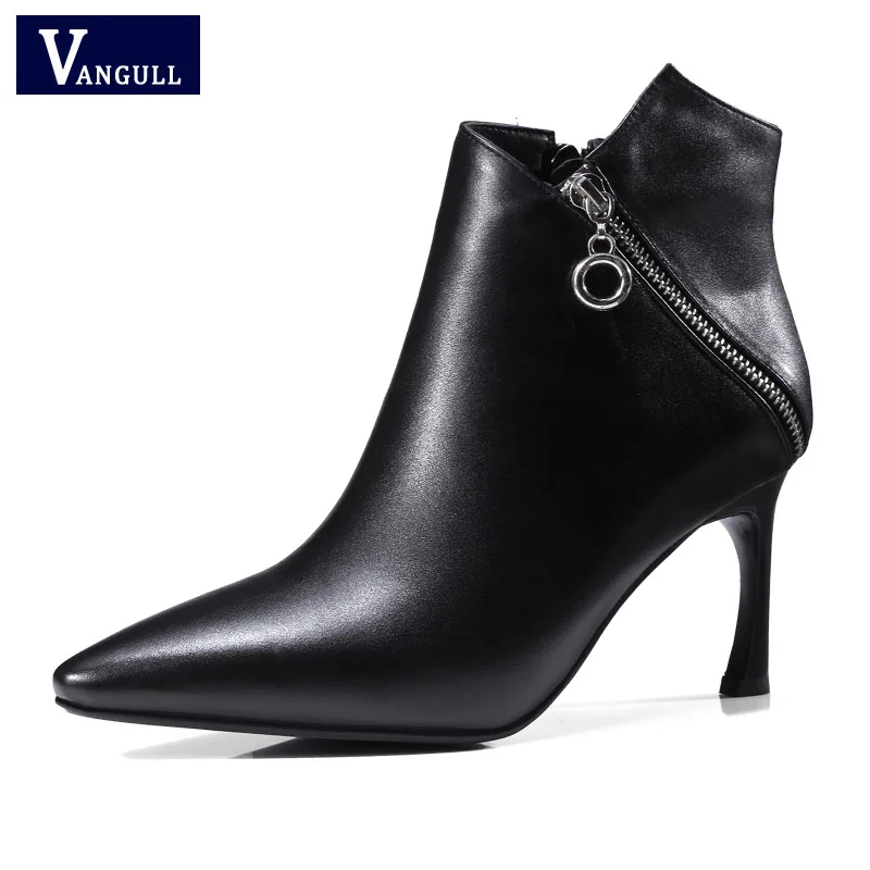 VANGULL side Zipper Ankle Boots Genuine Leather Winter Boots 2017 New Arrival Pointed Toe Superstar Patchwork Women Shoes