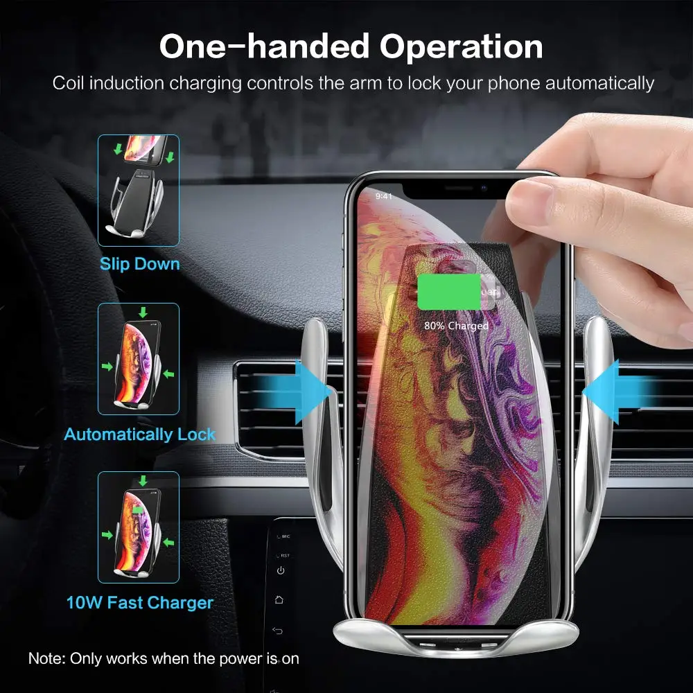 Car Wireless Charger S5 Automatic Clamping Fast Charging Phone Holder Mount in Car for iPhone Huawei Samsung Smart Phone