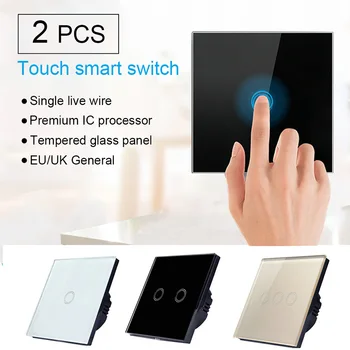 

DOZZLOR 2pcs/set EU/UK Standard 1/2/3 Gang 1 Way Crystal Glass Panel Smart Switch Contorl Home Light Touch Screen Switch Panel