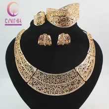 Полые подвеска в форме кристального цветка ожерелье серьга-браслет золотистое кольцо комплекты украшений для женщин модные украшения