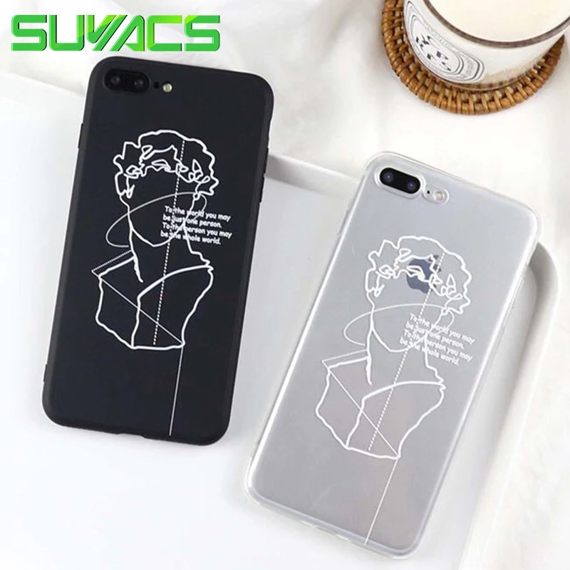 

SUYACS Graphic Phone Case For iPhone 6 6S 7 8 Plus X Beautiful David Line Character Transparent Soft TPU Phone Cases Back Cover