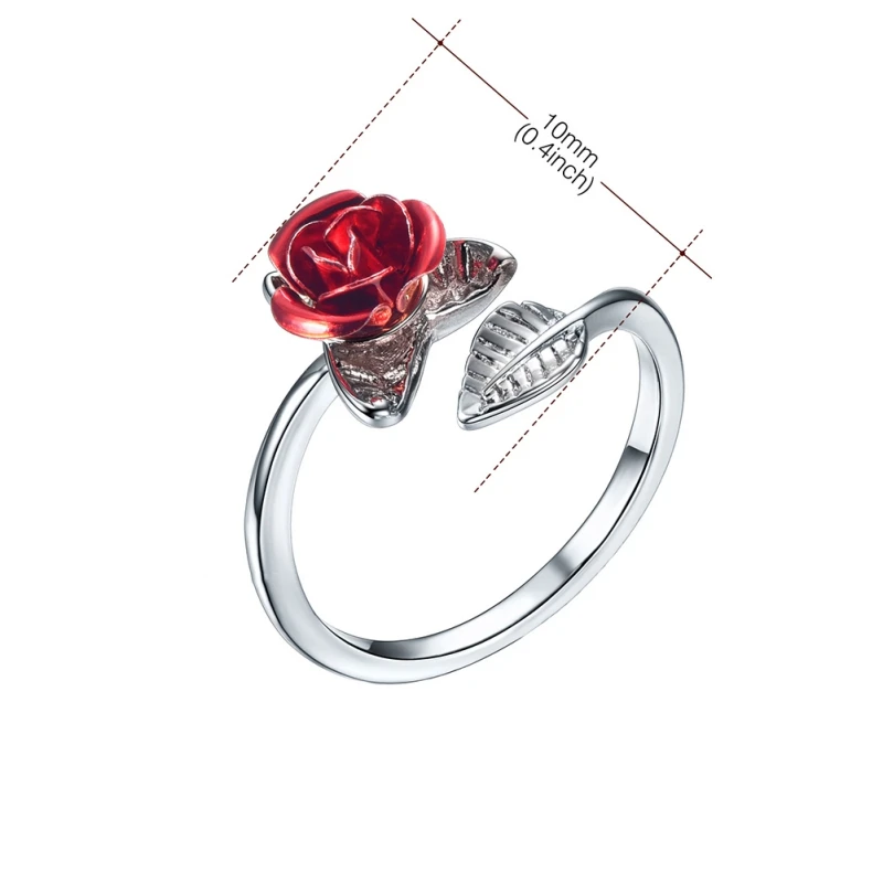 Party Favors Red Rose Garden Flower Leaves Resizable Finger Rings Women Valentine's Day Lover Wedding Decor Gift Jewelry Party