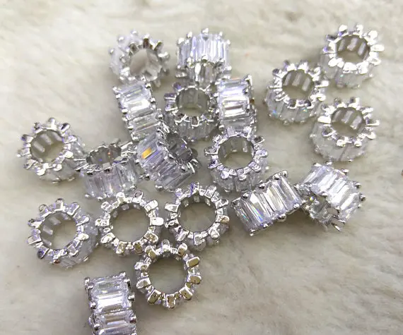 12 шт. бусины из белого серебра с фианитом 10 мм|cubic zirconia|heishi beads1 mm |