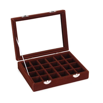 

Fashion 24 Grid Brown Glass Lid Bracelet Loose Bead Box Jewelry Boxes Display Box Bracelet Display Box Jewelry Display Shelf
