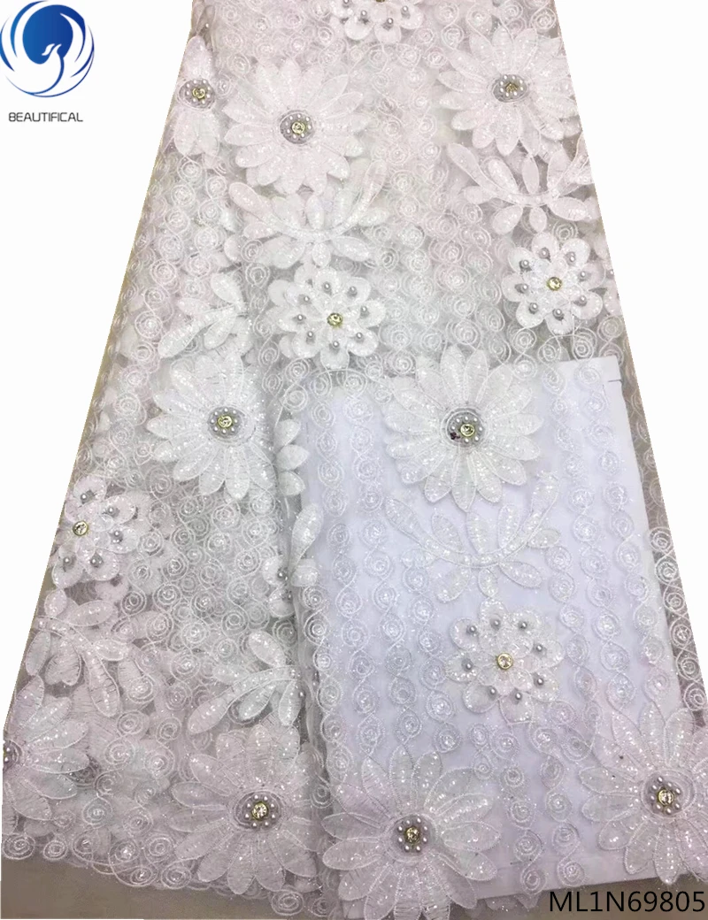 

Beautifical french net laces fabrics with bead 2019 lace fabrics shiny lace fabrics with rhinestones 5yards/lot ML1N698