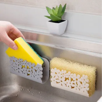 

Bathroom Shelf Wall Mount Dish Cloths Rack Kitchen Organizer 1 PC Suction Sponge Holder Multifunction Flower Pattern