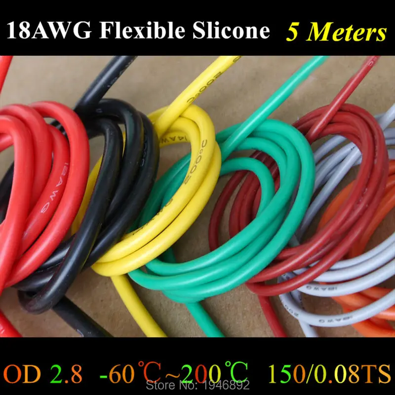 

5Meters 18 AWG Flexible Silicone Wire RC Cable 150/0.08TS OD 2.3mm Tinned Copper Wire Conductor to DIY 10 Colors to Select