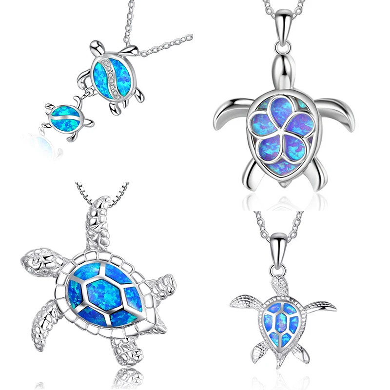 

FDLK Fashion Blue Opal Sea Turtle Pendant Necklaces for Women Female Animal Wedding Statement Chain Necklace Ocean Beach Jewelr