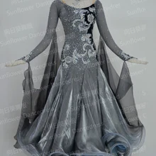 Вальс Танго бальных танцев платье, девушки/женское для современных танцев/костюм для выступлений/Одежда, стандартное платье для танцев, серый цвет