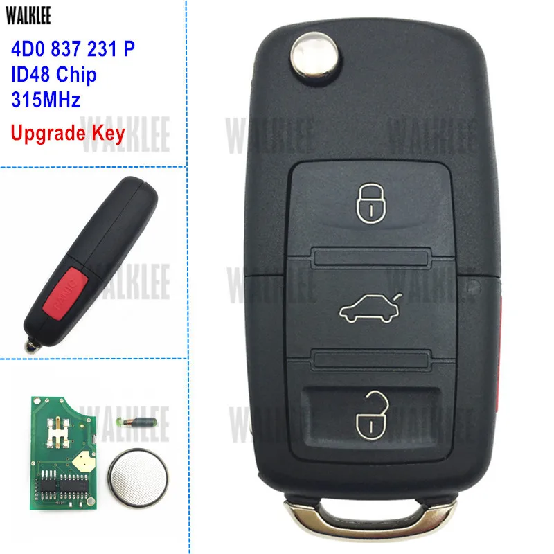 WALKLEE 4D0 837 231 P Модернизированный дистанционный ключ 315 МГц Подходит для Audi A4 S4 A6 S6 A8