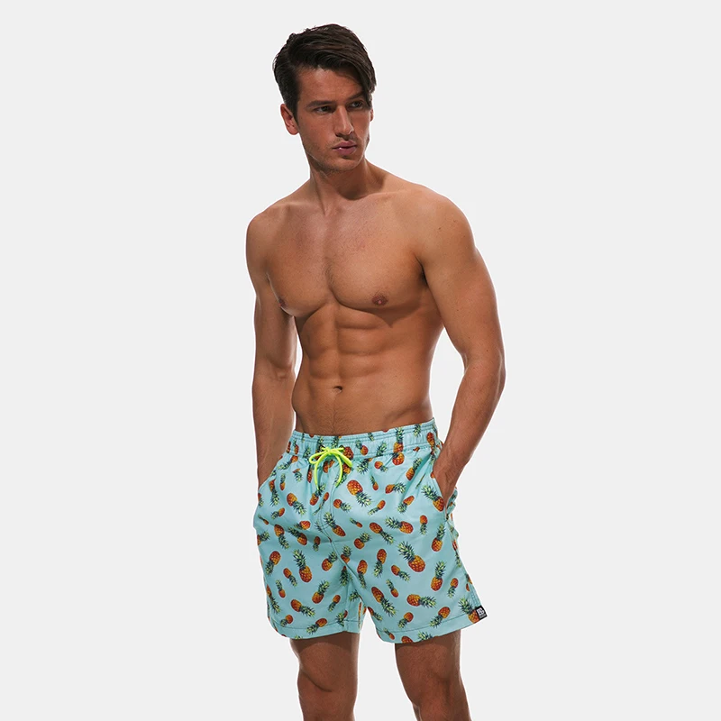 С цветами и листьями быстрое высыхание мужские пляжные шорты Фламинго летние Для мужчин шорты Mesh BeachSurf плавки с карманами шорты с ананасами