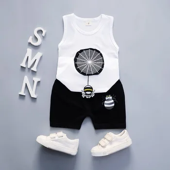 

New Summer Children Clothing Cartoon Kids Clothes Girls Sleeveless T-shit+Pants Cotton Tracksuit for Boys Clothing Baby Costume