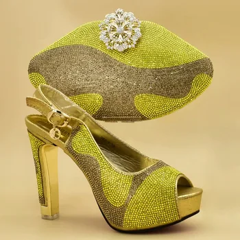 

2019 New Nigerian Shoes and Matching Bags Set Decorated with Crystal Italian Shoes with Matching Bag Set African for Wedding