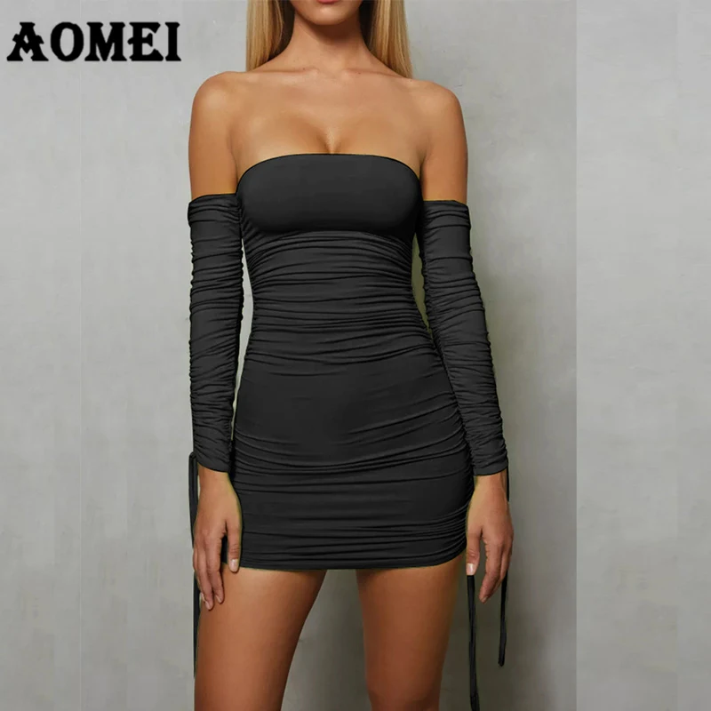 

Women Tube top Dress Sexy Party Dress Black Bodycon Backless Off Shoulder Elastic Slim Clubwear Bandage Plus Size Female Clothes