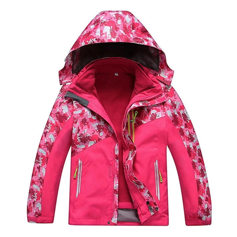 Одежда для маленькой девочки, куртка Термоизолированный ветрозащитный Водонепроницаемый, 2 в 1, съемная лыжный Сноубординг куртка с капюшоном, пальто