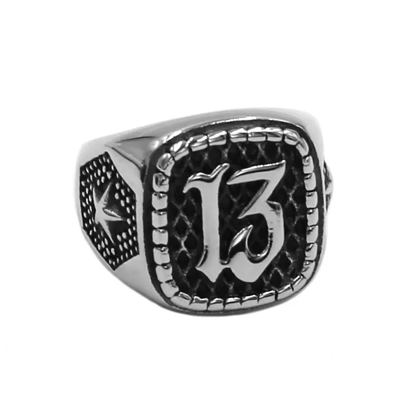 

Wholesale Lucky 13 Ring 316L Stainless Steel Jewelry Fashion Star Motor Biker Mens Boys Ring SWR0926