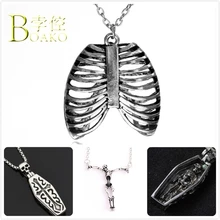 BOAKO Gothic Stainless Steel Necklace For Men/Women Skeleton Necklace Halloween Rib Pendant Necklace Girl Punk Necklace B5 BOAKO Gothic Stainless Steel Necklace For Men/Women Skeleton Necklace Halloween Rib Pendant Necklace Girl Punk Necklace B5