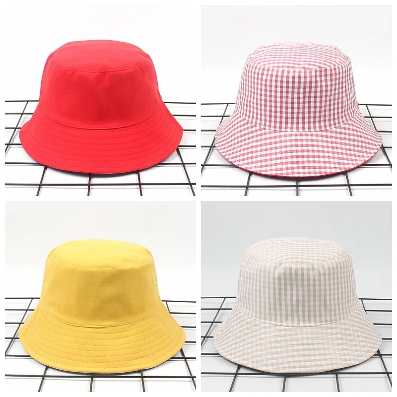 

Fisherman hat women female simple lattice double-sided basin cap male summer outdoor sunshade couple hat men bucket hat beanies