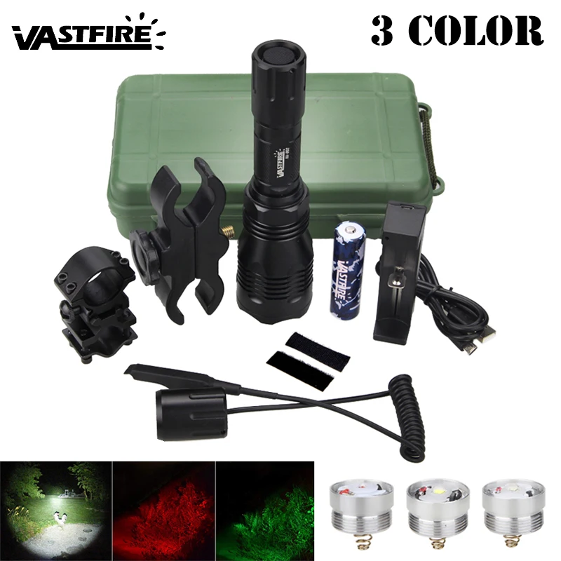Rifle de Caça Lanterna à Prova Água + Rifle Monte + Chave + 18650 + Carga Recarregável Olheiro 400 Quintal 1000lm Tático d' Va-802 Usb Luz 7 VA-802 USB Recarregável luz Olheiro 400 Quintal