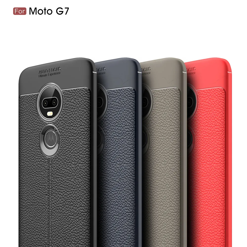 Мягкий матовый чехол с текстурой личи для Motorola Moto G7 противоударный деловой Plus Fundas