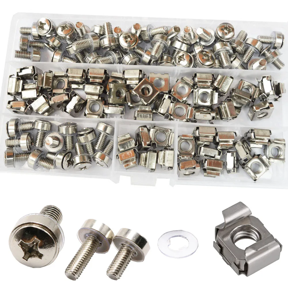 

M5 M6 Cage Nut and Mounting Screw Bolt Washer Metric Square Hole Hardware for Rack Mount Server Shelves Cabinets Assortment Kit