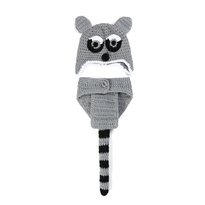 Gray Leopard Infant Baby Boy Hat and Diaper Set Photography Props Crochet Baby Animal Costume Halloween Outfit Newborn Clothing