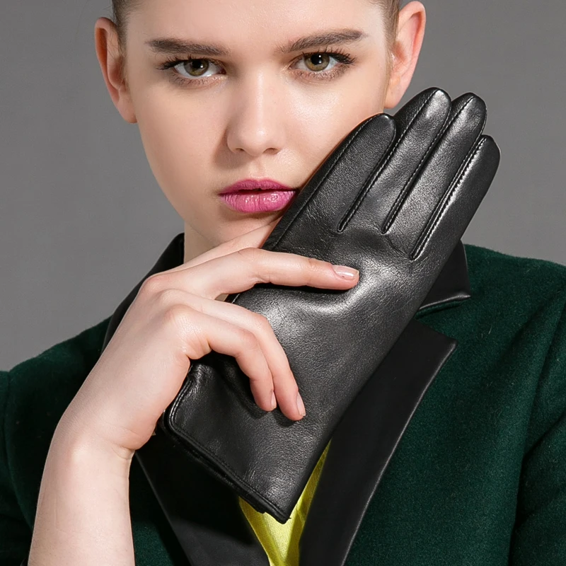 2016 Leather Gloves Women's Plus Velvet Autumn and Winter Thermal Suede