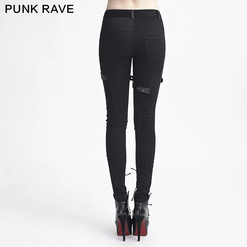 Панк РЕЙВ панк стиль обтягивающие черные брюки с Скрещенные тросы дизайн