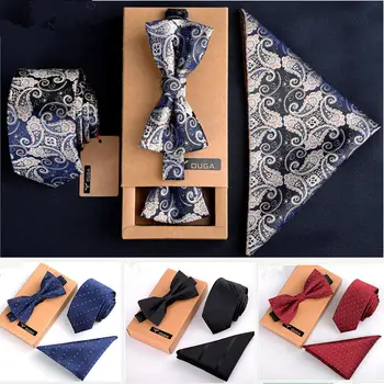 3 PCS Men Bow Tie and Handkerchief Set Bowtie Slim Necktie Corbatas Hombre Pajaritas Cravate Homme Noeud Papillon Man cartoon fish doodle print tie bowtie and handkerchief