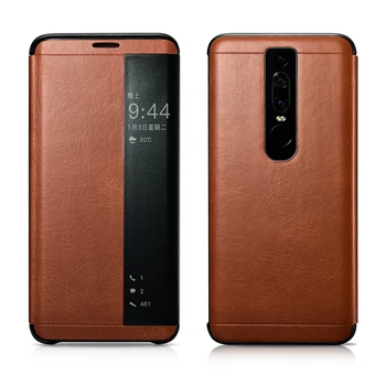 

For Huawei Mate RS Case Luxury Smart Window View Hard Vintage Genuine Leather Armor Flip Full Protective Back Phone Case Cover