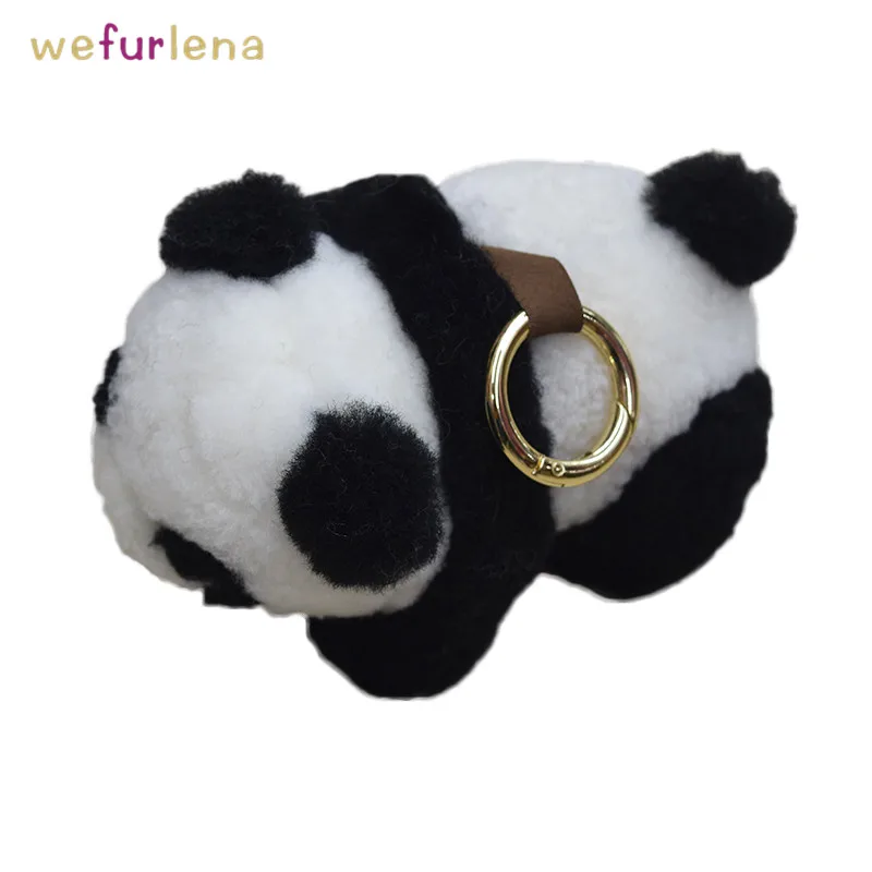 

Cute Panda Genuine Fur Keychains Decoration For Bag Charm Women Real Fur Key Chain Fluffy Key Ring Purse Animal Pendant Jewelry