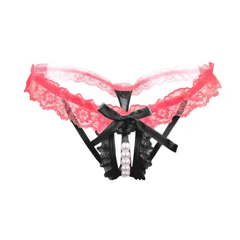 

Crotchless Sexy Faux Underwear Pearl G-String Women's Thongs Briefs Erotic Hot Panties Women Lingerie String Lace Bowknot