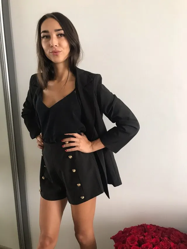 spring and summer leisure button pure color elegant women office lady two pcs set female high end suit