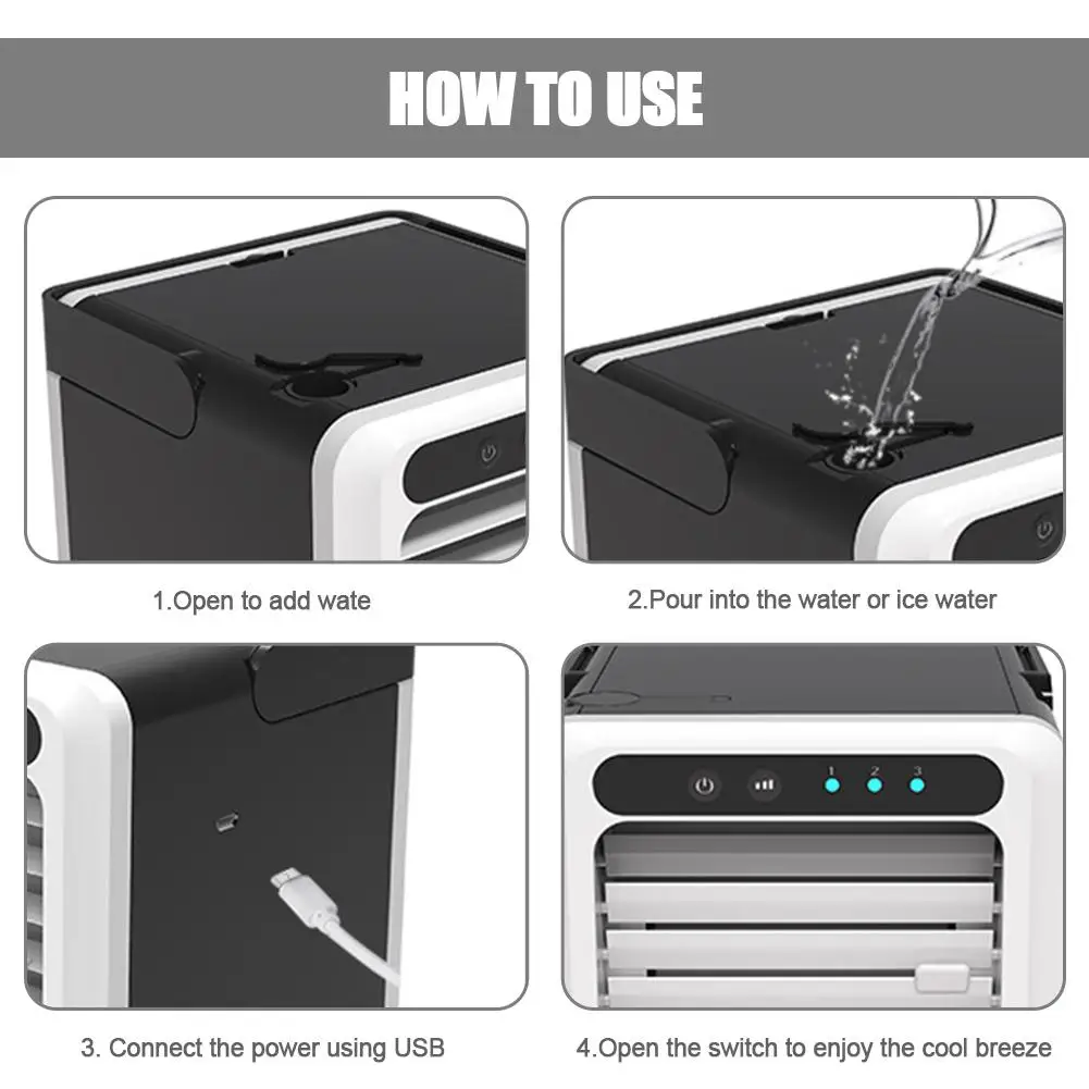  Refrigerador de aire portátil pequeño para el hogar del coche ventilador pequeño USB con 3 velocida