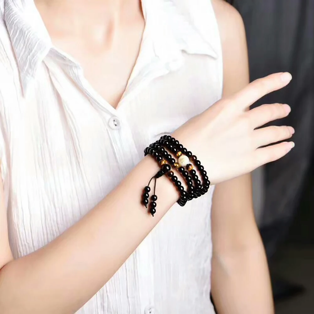 BOEYCJR Dragon Black Buddha Mala Beads Bangles&Bracelets Handmade Jewelry Ethnic Glow in the Dark Bracelet for Women or Men