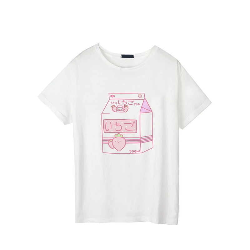 picture-4 Футболка женская футболка японское молоко harajuku camiseta mujer Футболка белая Повседневная футболка Женская для благородных девушек - Цвет: picture-4