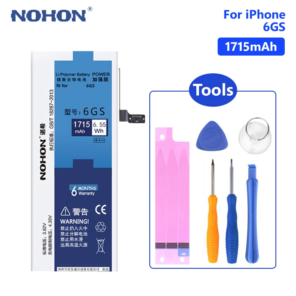 

NOHON Lithium Phone Battery For Real 3.82V 1715mAh iPhone 6S 6GS iPhone6S Rechargeable Phone Bateria Batteries Free Tools