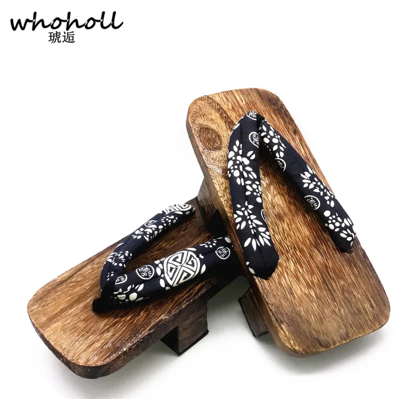 

WHOHOLL Japanese Geta Summer Sandals Man Flip-flops Double Heel Platform Wooden Clogs Shoes for Lovers Couple sandal
