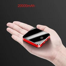 Мини Внешний аккумулятор 20000 мАч с зеркальным экраном, портативное зарядное устройство, внешний аккумулятор для телефонов iphone, samsung, xiaomi