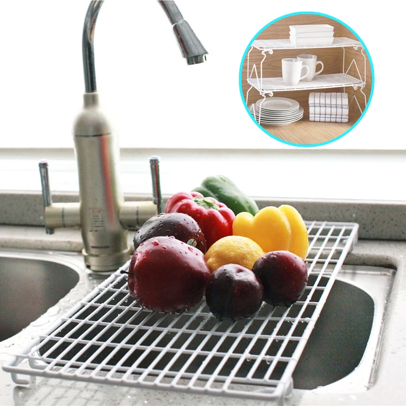 طوي تخزين الحديد رف متعددة تراكب المفاجئة نوع الرف دولاب مطبخ الحمام رفوف أصحاب المنظم تجفيف رف