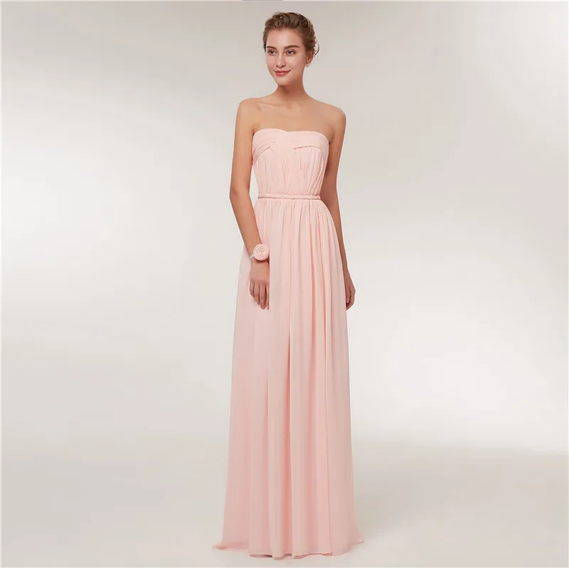 Простое длинное шифоновое розовое платье подружки невесты Vestido De Festa De Casamento Вечерние платья на выпускной - Цвет: Pink-F-Sweet heart