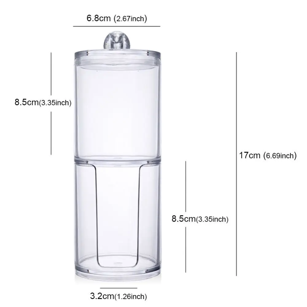 spesifikasi Akrilik Multifungsi Bulat Qtip Wadah Kosmetik Makeup Kapas Pad Organizer Perhiasan Penyimpanan Kotak Pemegang dan Permen Toples