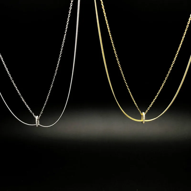 Двухслойная золотая цепочка с форзацем, кубический цирконий, ожерелье s& Кулоны, настоящее 925 пробы, серебряное ожерелье для женщин, хорошее ювелирное изделие