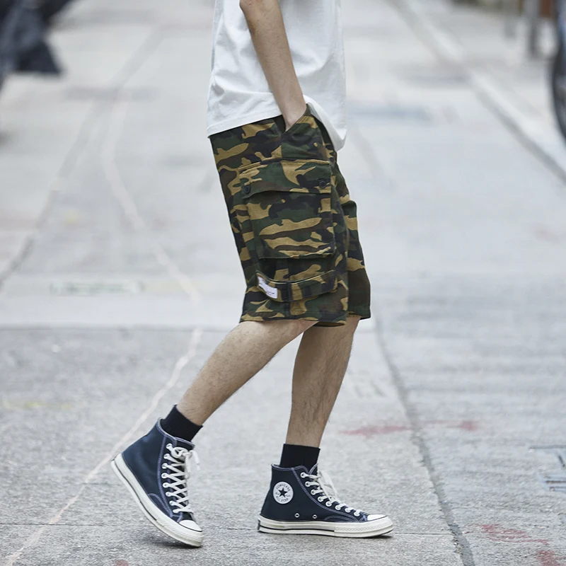 Harajuku мужские s хип хоп карго шорты штаны для уличного бега военные карманы колено камуфляж мужские хлопчатобумажные шорты доска шорты камуфляж